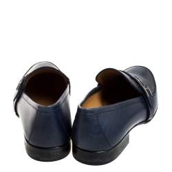 Pre Owned Hermes Navy Blue Leather Dan Loafers Size 43.5