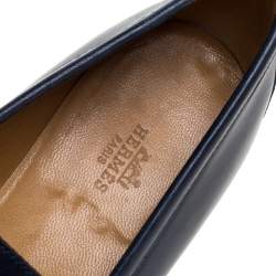 Pre Owned Hermes Navy Blue Leather Dan Loafers Size 43.5
