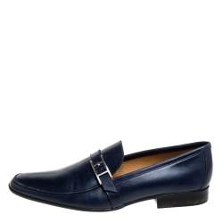 Pre Owned Hermes Navy Blue Leather Dan Loafers Size 43.5