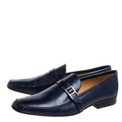 Pre Owned Hermes Navy Blue Leather Dan Loafers Size 43.5
