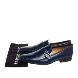 Pre Owned Hermes Navy Blue Leather Dan Loafers Size 43.5