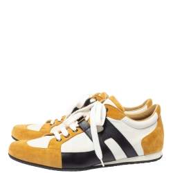 Hermes Tricolor Leather And Suede Tie Break Low Top Sneakers Size 41 