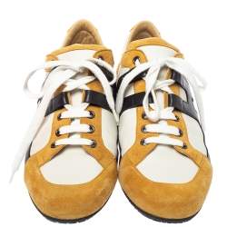 Hermes Tricolor Leather And Suede Tie Break Low Top Sneakers Size 41 