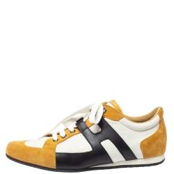 Hermes Tricolor Leather And Suede Tie Break Low Top Sneakers Size 41 