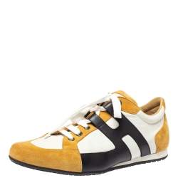 Hermes Tricolor Leather And Suede Tie Break Low Top Sneakers Size 41 