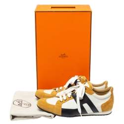 Hermes Tricolor Leather And Suede Tie Break Low Top Sneakers Size 41 