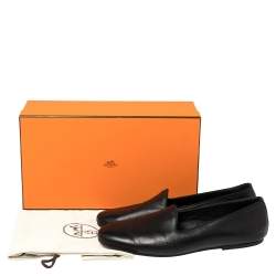 Pre Owned Hermes Black Leather Smoking Slippers Size 43