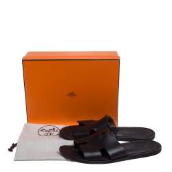 Hermes Dark Brown Leather Izmir Slide Sandals Size 43