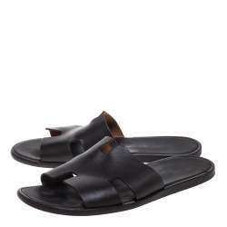Hermes Dark Brown Leather Izmir Slide Sandals Size 43