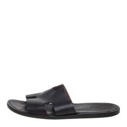 Hermes Dark Brown Leather Izmir Slide Sandals Size 43