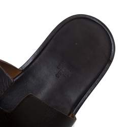 Hermes Dark Brown Leather Izmir Slide Sandals Size 43