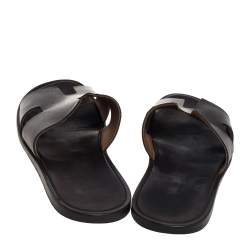 Hermes Dark Brown Leather Izmir Slide Sandals Size 43