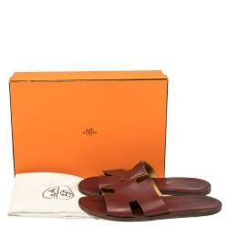 Hermes Burgundy Leather Izmir Slides Sandals Size 43