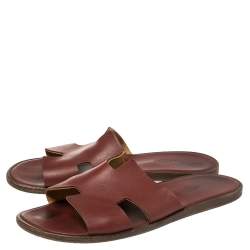 Hermes Burgundy Leather Izmir Slides Sandals Size 43