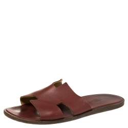 Hermes Burgundy Leather Izmir Slides Sandals Size 43