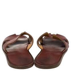 Hermes Burgundy Leather Izmir Slides Sandals Size 43