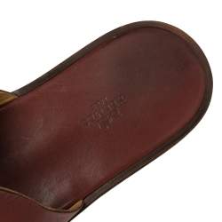 Hermes Burgundy Leather Izmir Slides Sandals Size 43