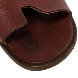 Hermes Burgundy Leather Izmir Slides Sandals Size 43