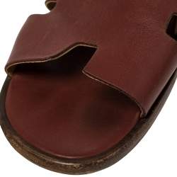 Hermes Burgundy Leather Izmir Slides Sandals Size 43