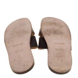 مملوكة مسبقًا Hermes Dark Brown Leather Izmir Flat Sandals Size 40.5