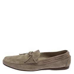 Hermes Grey Suede Bow Slip On Loafers Size 42