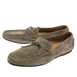 Hermes Grey Suede Bow Slip On Loafers Size 42