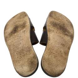 Hermes Dark Brown Leather Izmir Flat Slides Size 43.5