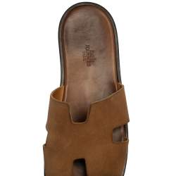 Hermes Brown Suede Izmir Flat Slides Size 43.5