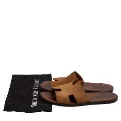 Hermes Brown Suede Izmir Flat Slides Size 43.5