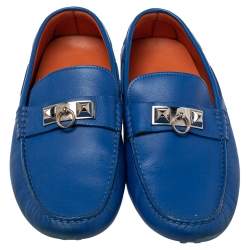 Hermés Blue Leather Slip On Loafers Size 43