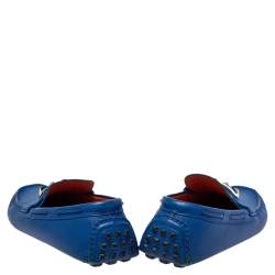 Hermés Blue Leather Slip On Loafers Size 43