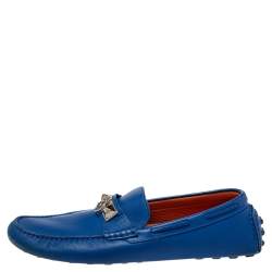 Hermés Blue Leather Slip On Loafers Size 43