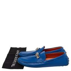 Hermés Blue Leather Slip On Loafers Size 43