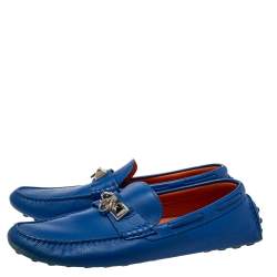 Hermés Blue Leather Slip On Loafers Size 43