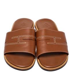 Hermes Brown Leather Flat Sandals Size 40