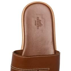 Hermes Brown Leather Flat Sandals Size 40