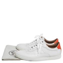 Hermes White Leather Quicker Low Top Sneakers Size 44