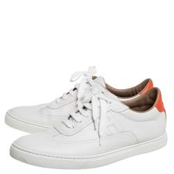 Hermes White Leather Quicker Low Top Sneakers Size 44