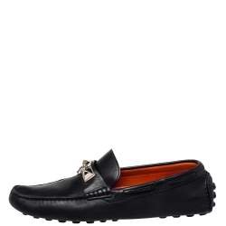 Hermes Black Leather Slip On Irving Loafers Size 41