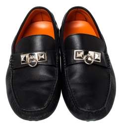 Hermes Black Leather Slip On Irving Loafers Size 41