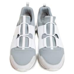 Hermes Grey/White Leather And Fabric Player Sneakers Size 42