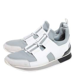 Hermes Grey/White Leather And Fabric Player Sneakers Size 42