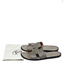 Hermes Grey Ostrich Leather Izmir Sandals Size 42