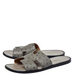Hermes Grey Ostrich Leather Izmir Sandals Size 42