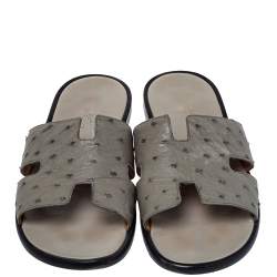 Hermes Grey Ostrich Leather Izmir Sandals Size 42