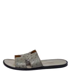 Hermes Grey Ostrich Leather Izmir Sandals Size 42