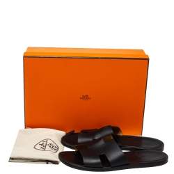 Pre Owned Hermes Black Leather Izmir Slide Sandal Size 42.5