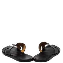 Pre Owned Hermes Black Leather Izmir Slide Sandal Size 42.5