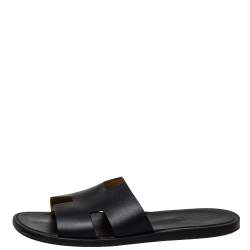 Pre Owned Hermes Black Leather Izmir Slide Sandal Size 42.5