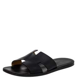 Pre Owned Hermes Black Leather Izmir Slide Sandal Size 42.5